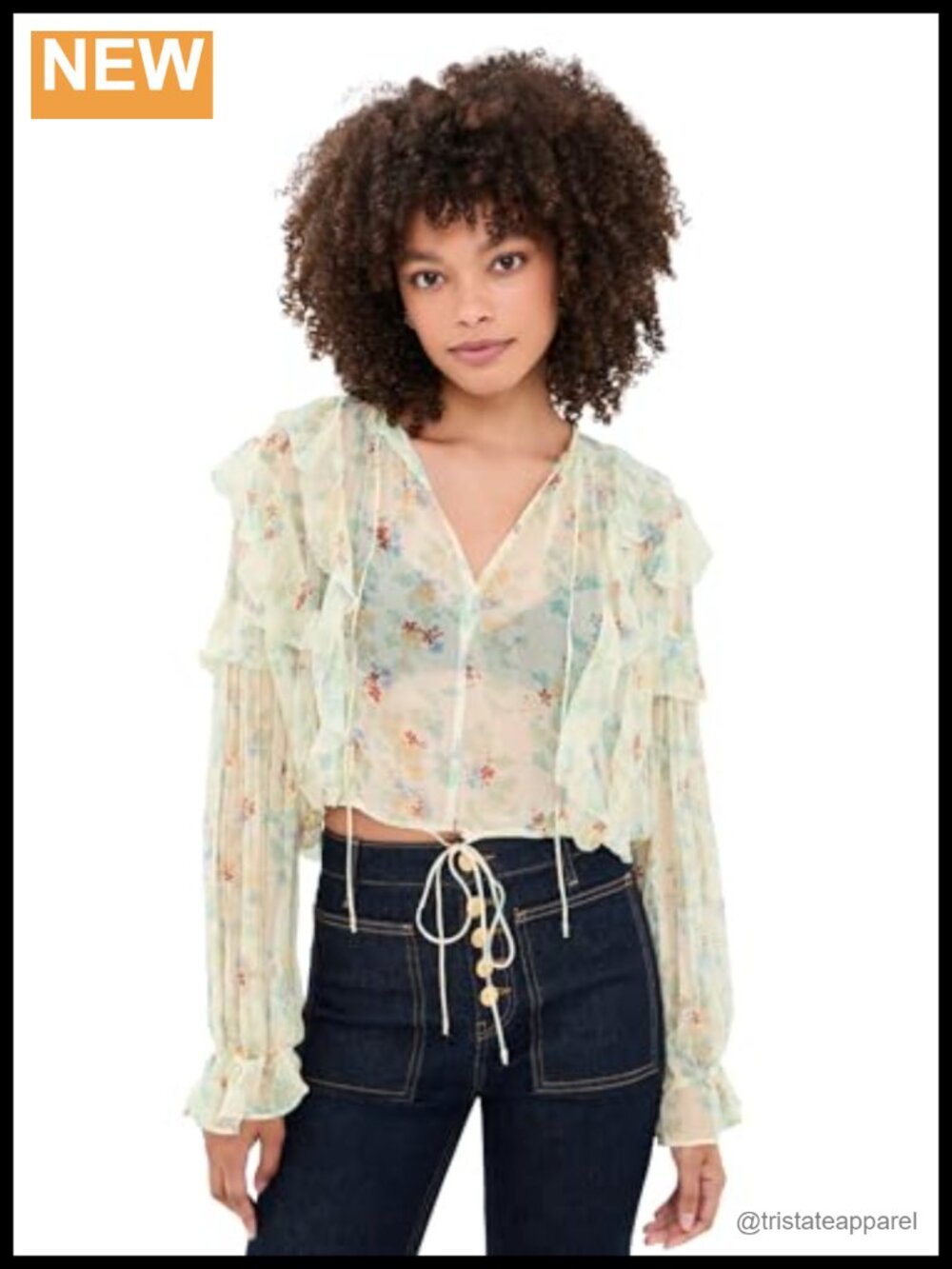 Ulla Johnson Silk Blouse Long Sleeve V-Neck Ruffle Floral